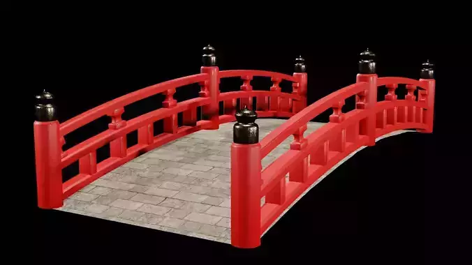 Japanese red bridge Free low-poly 3D model