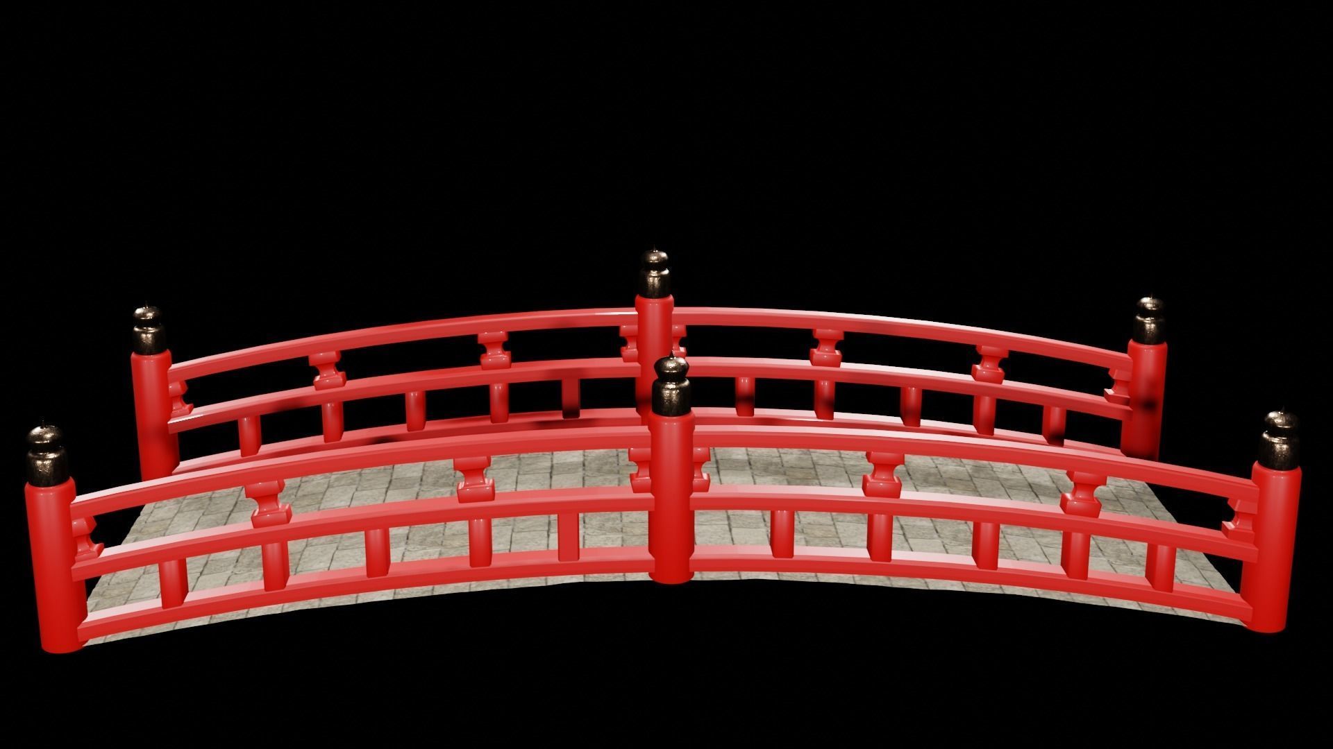 Japanese red bridge Free low-poly 3D model_1