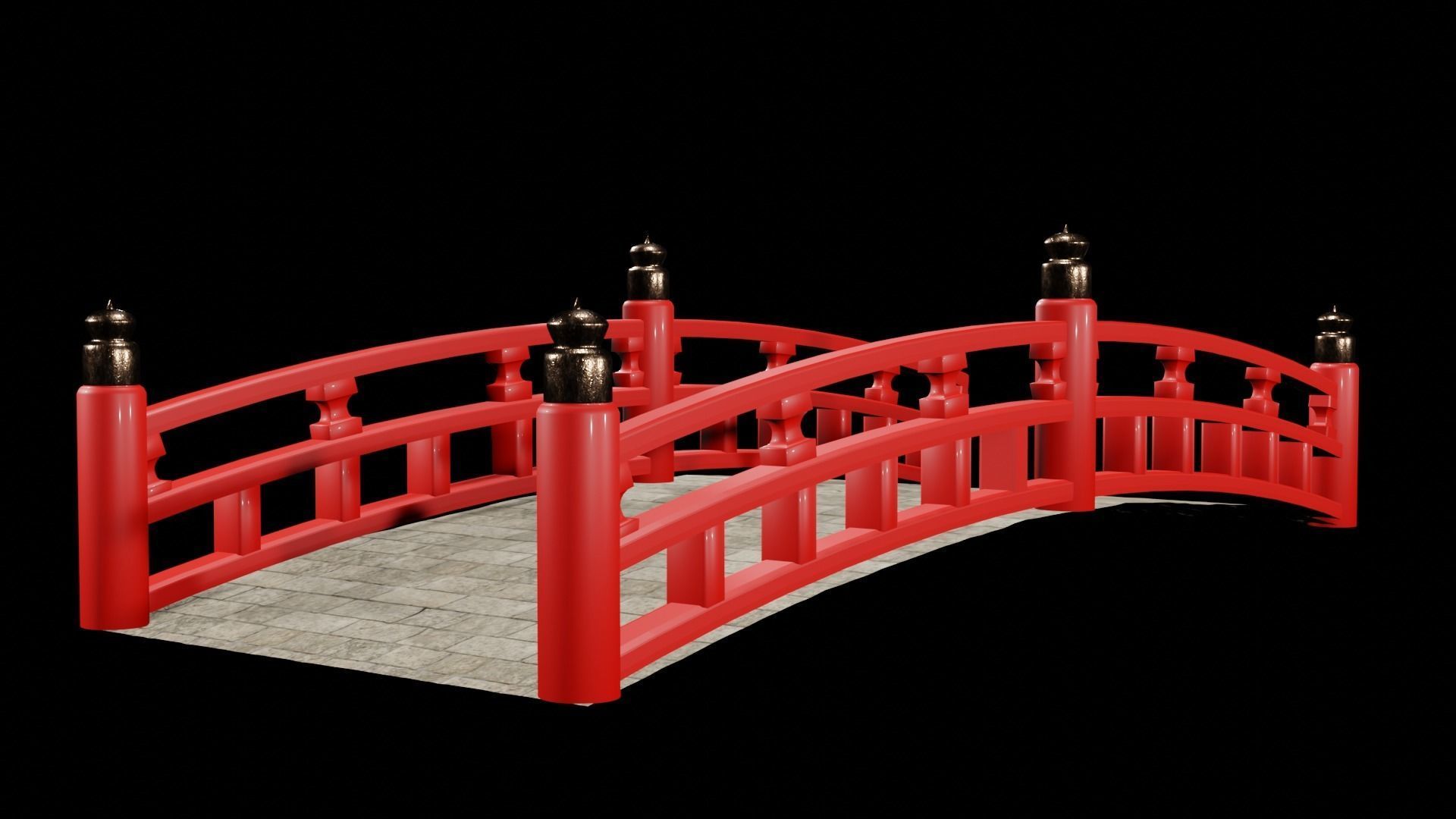 Japanese red bridge Free low-poly 3D model_2