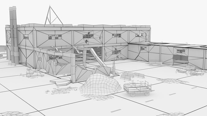 Abandoned Area - Ruined Factory  Low-poly 3D model 7