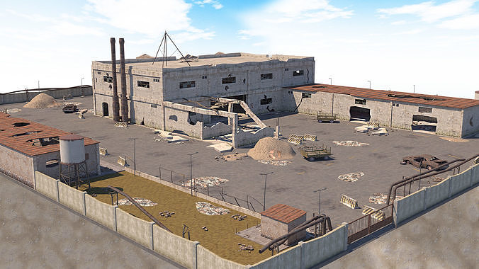 Abandoned Area - Ruined Factory  Low-poly 3D model