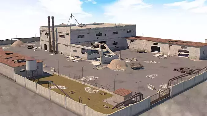 Abandoned Area - Ruined Factory  Low-poly 3D model
