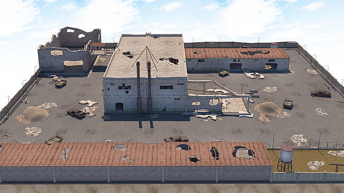 Abandoned Area - Ruined Factory  Low-poly 3D model 2