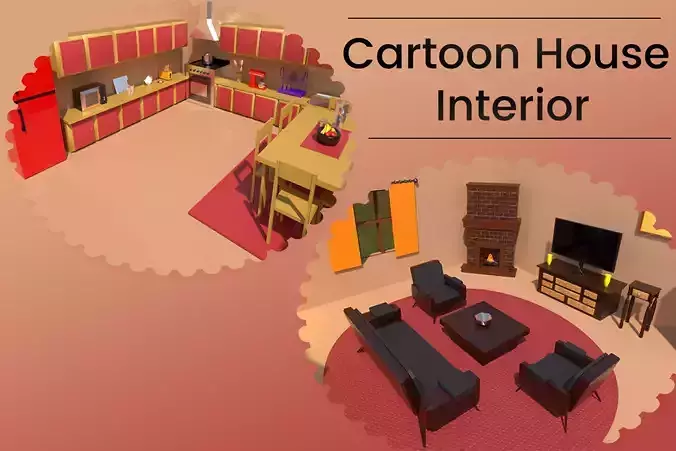 Cartoonish Kitchen and Living Room