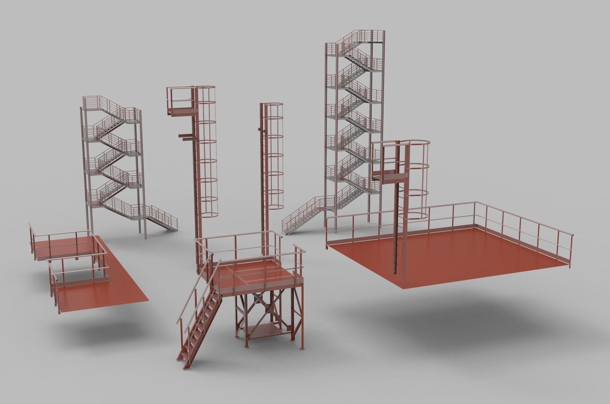Fire ladders and platforms 3D model_3