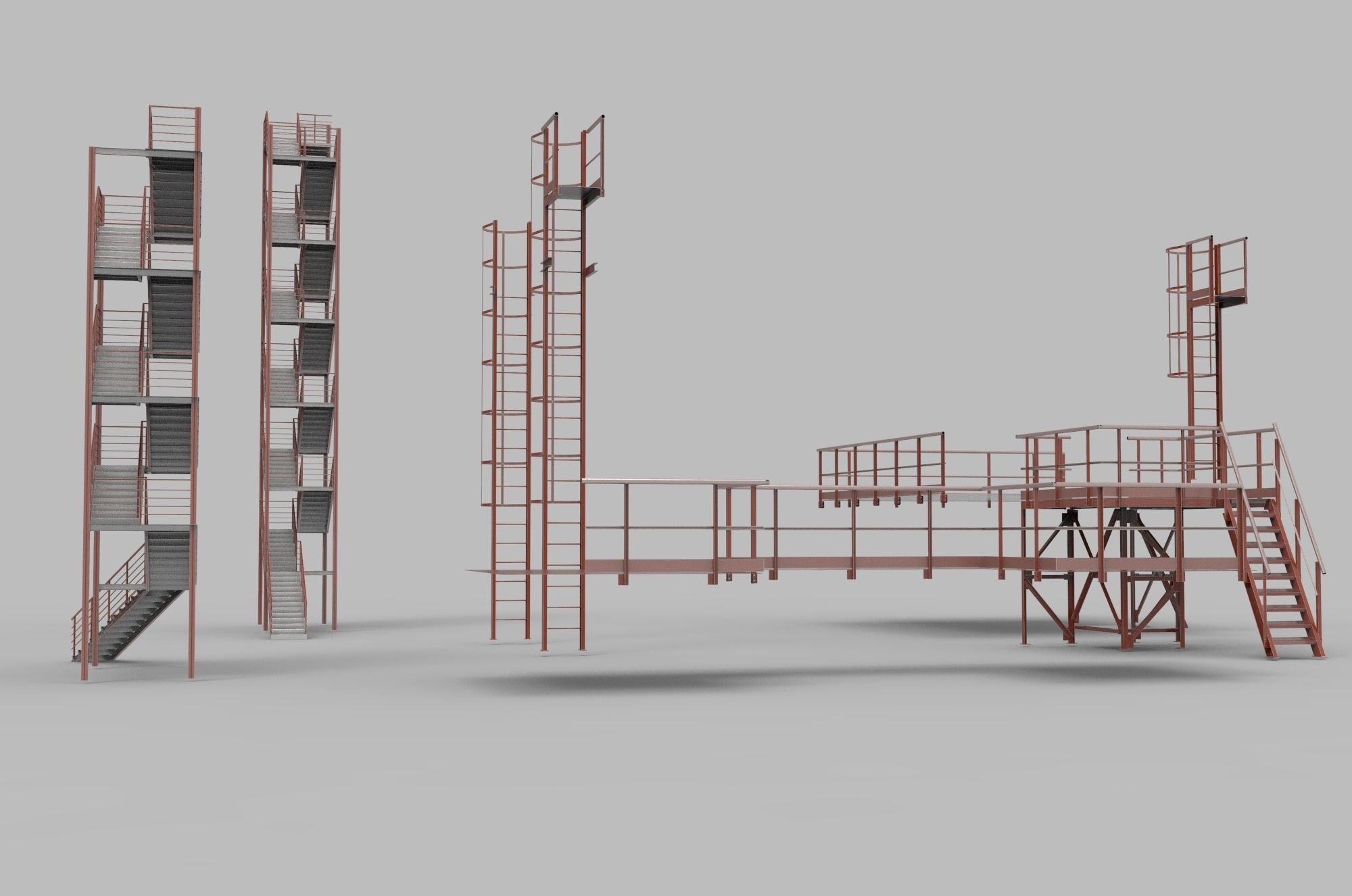 Fire ladders and platforms 3D model_6