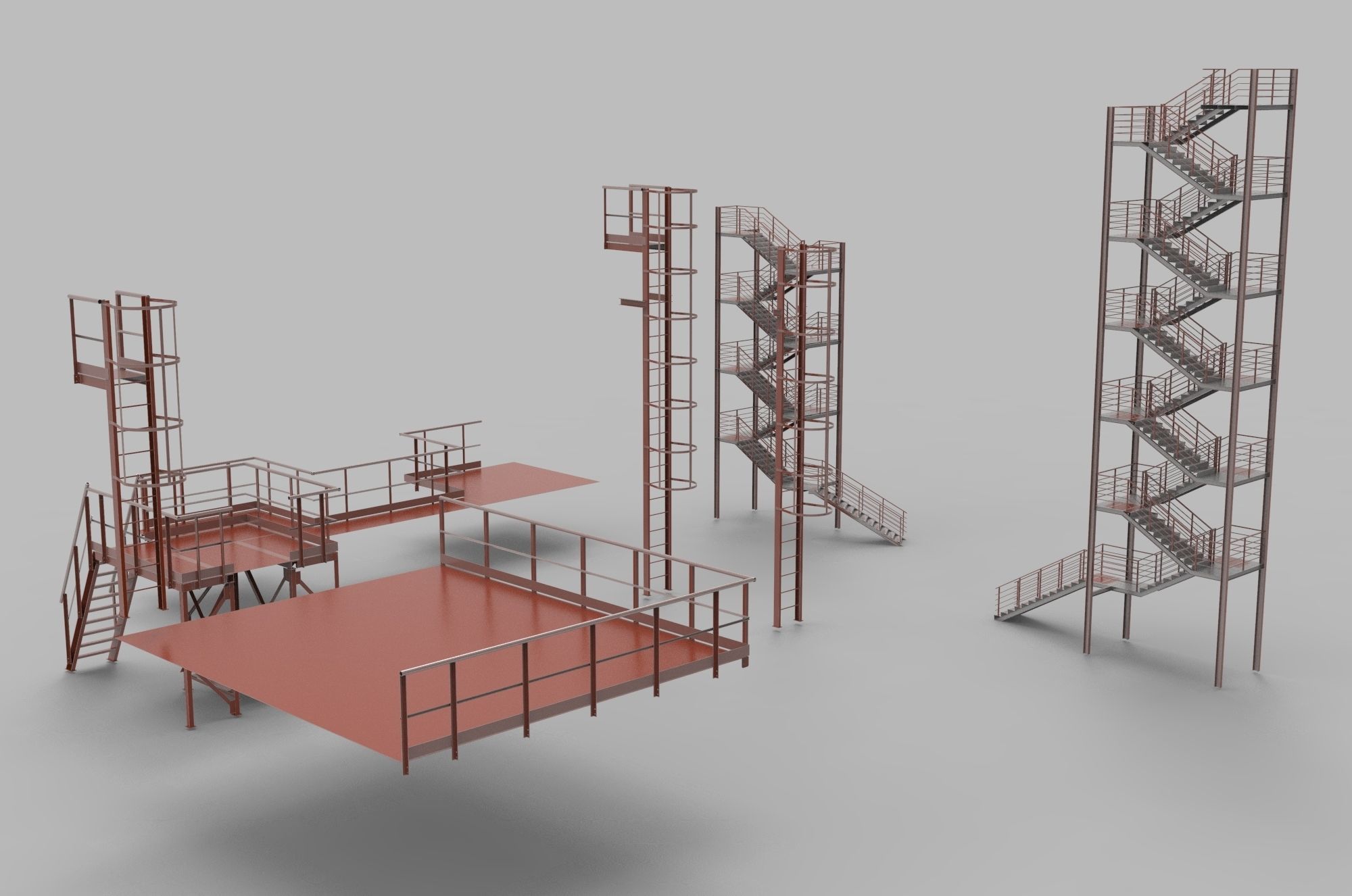 Fire ladders and platforms 3D model_5