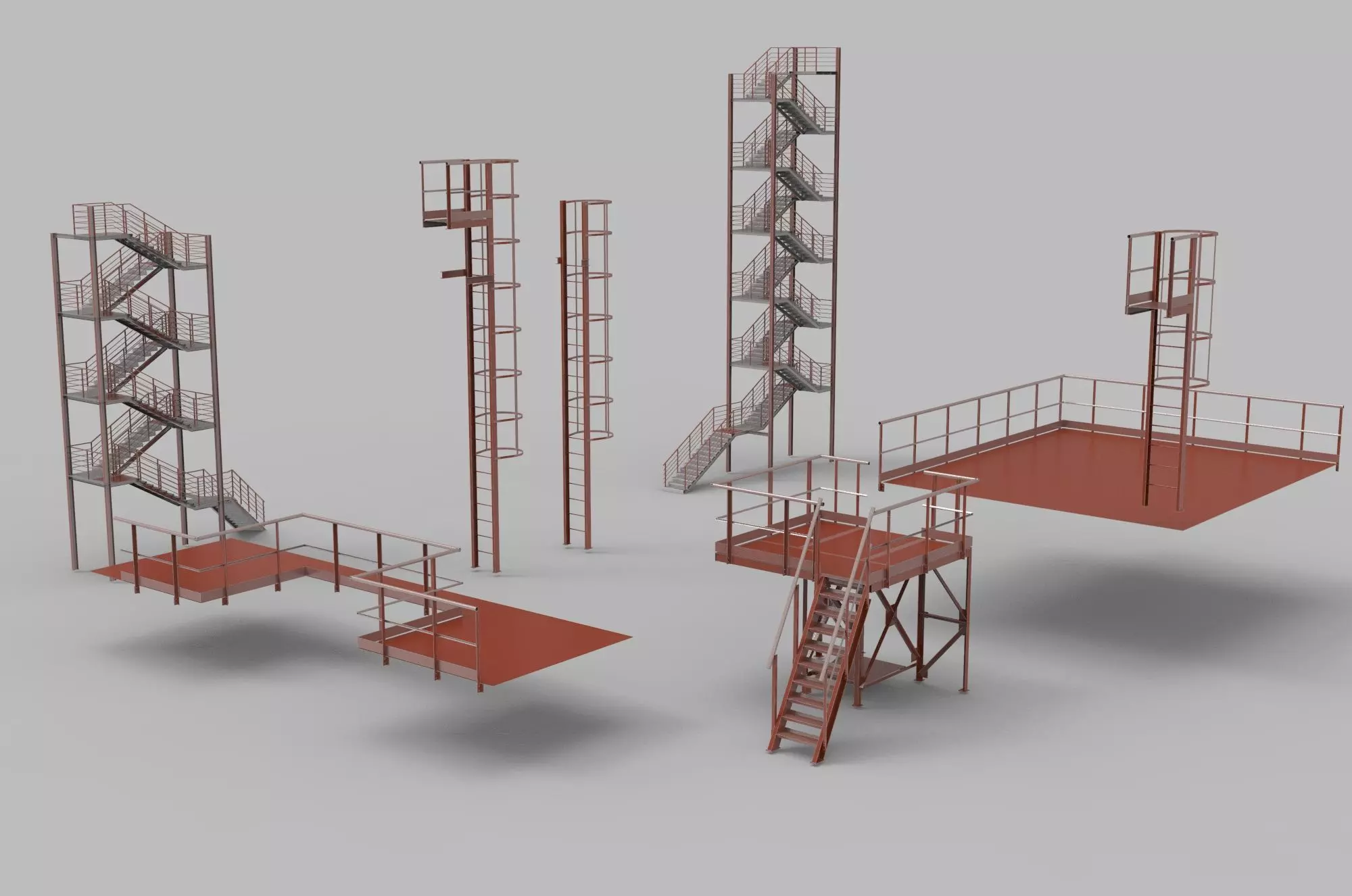 Fire ladders and platforms 3D model_0