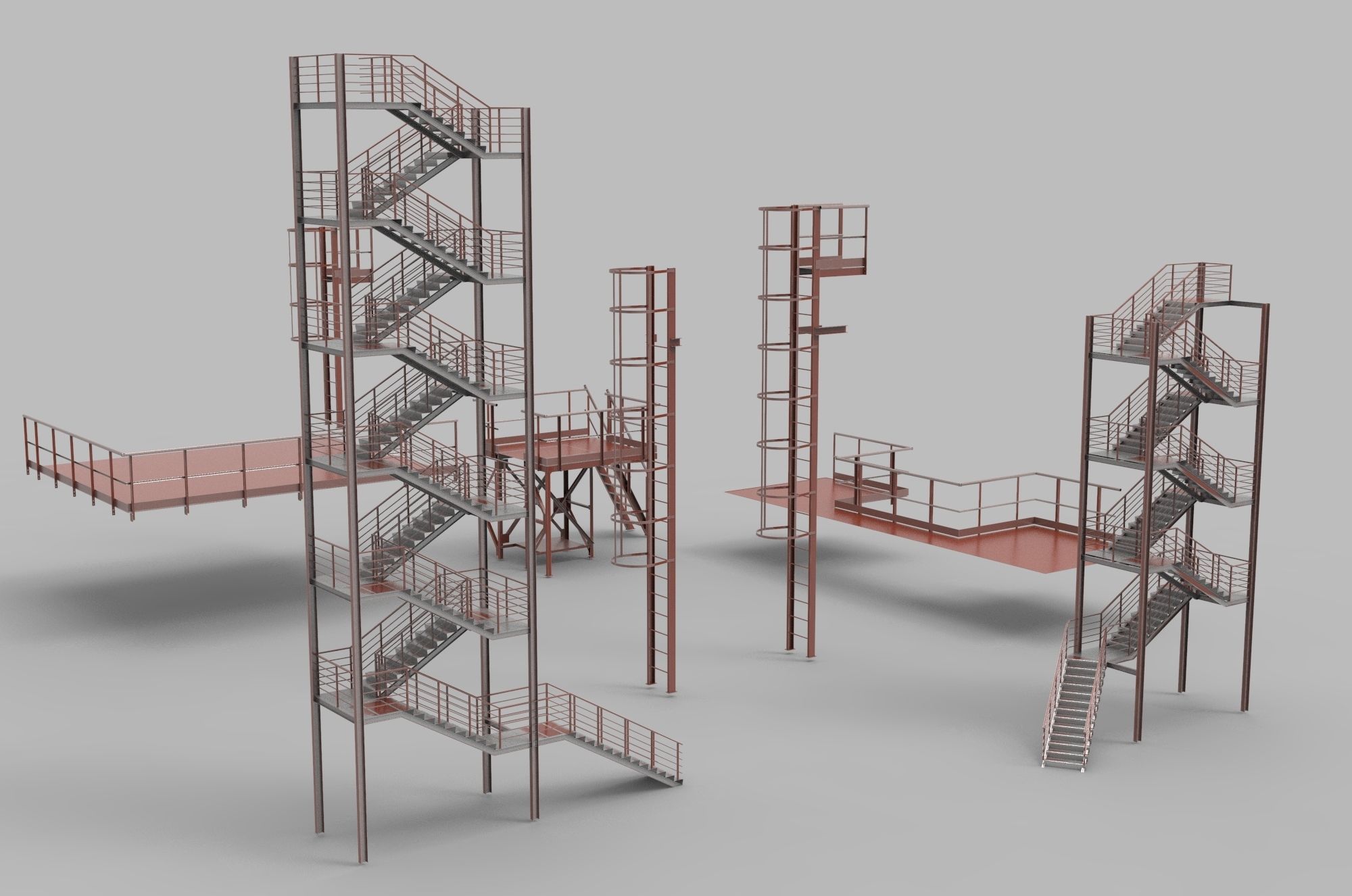 Fire ladders and platforms 3D model_1