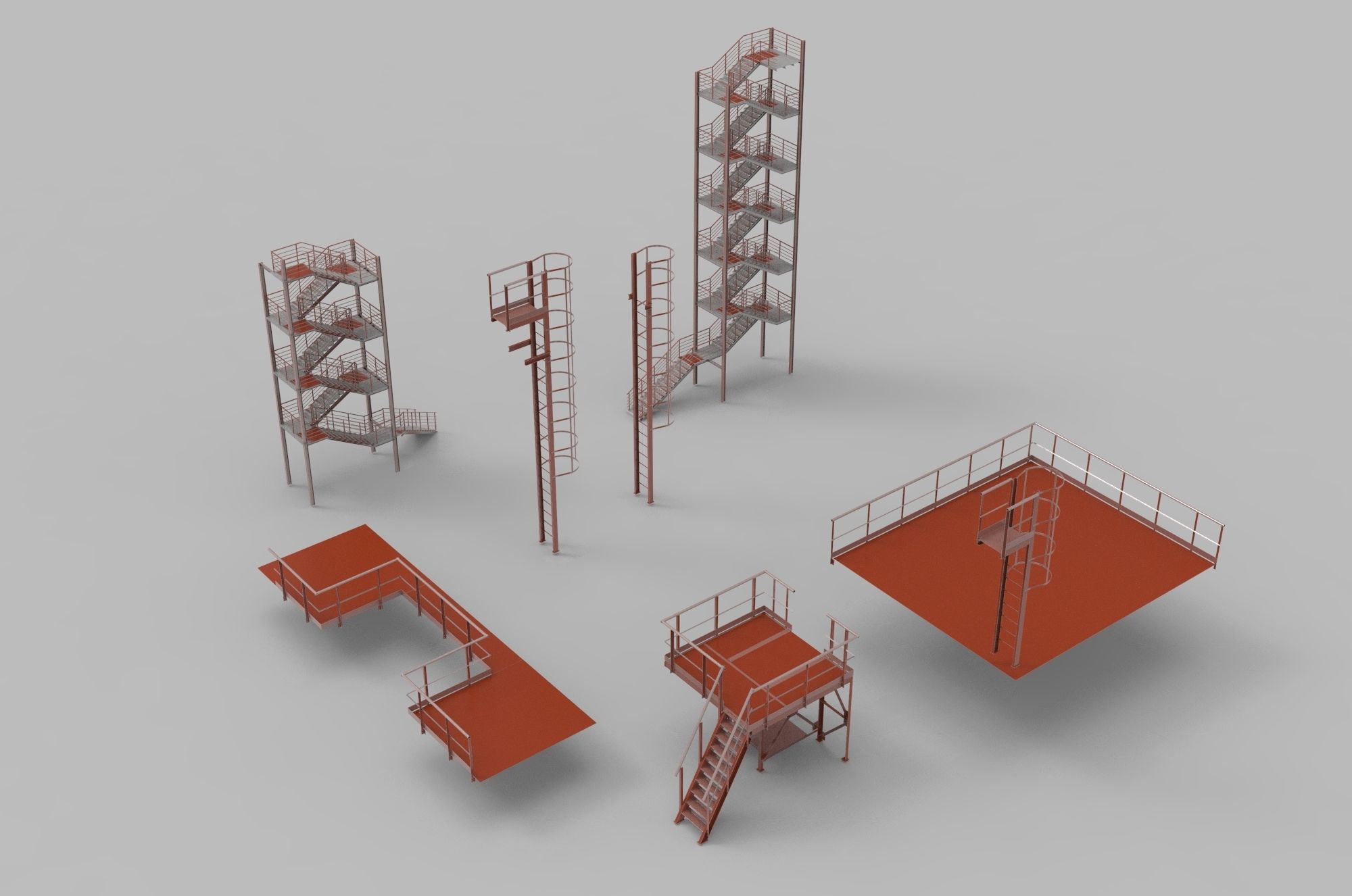 Fire ladders and platforms 3D model_4