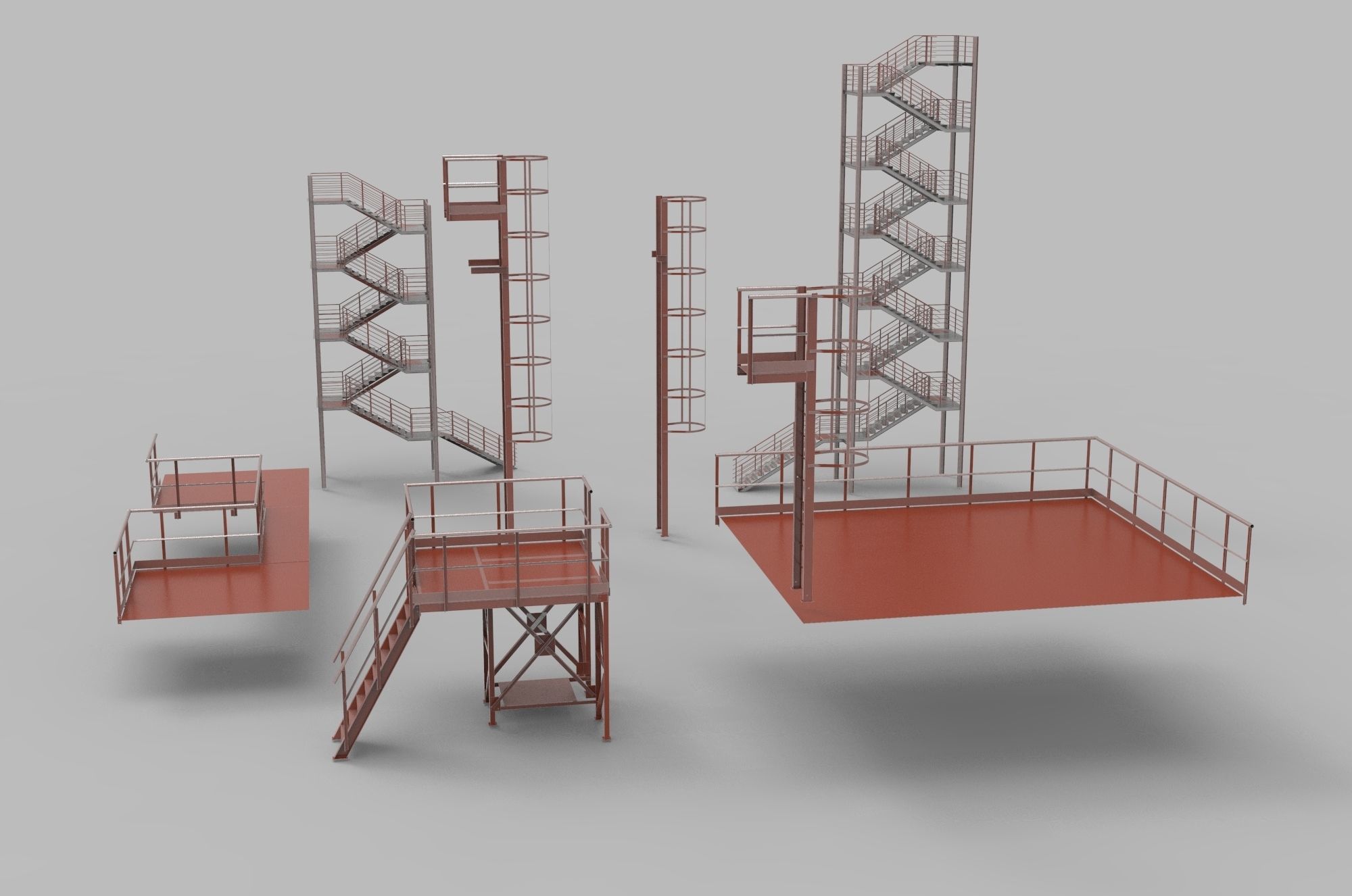 Fire ladders and platforms 3D model_2