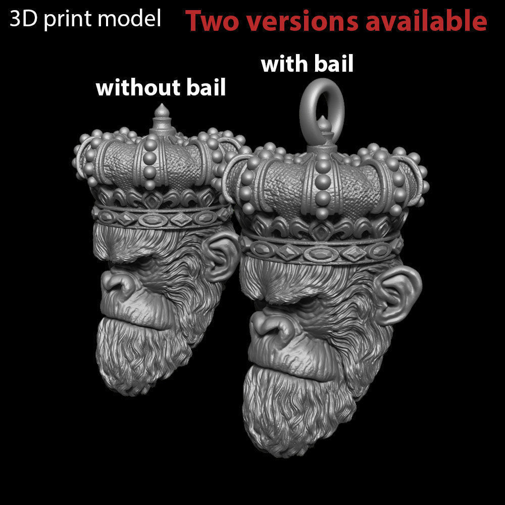 ANimal Pendant Jewelry Monkey king with crown vol1  3D print model_5
