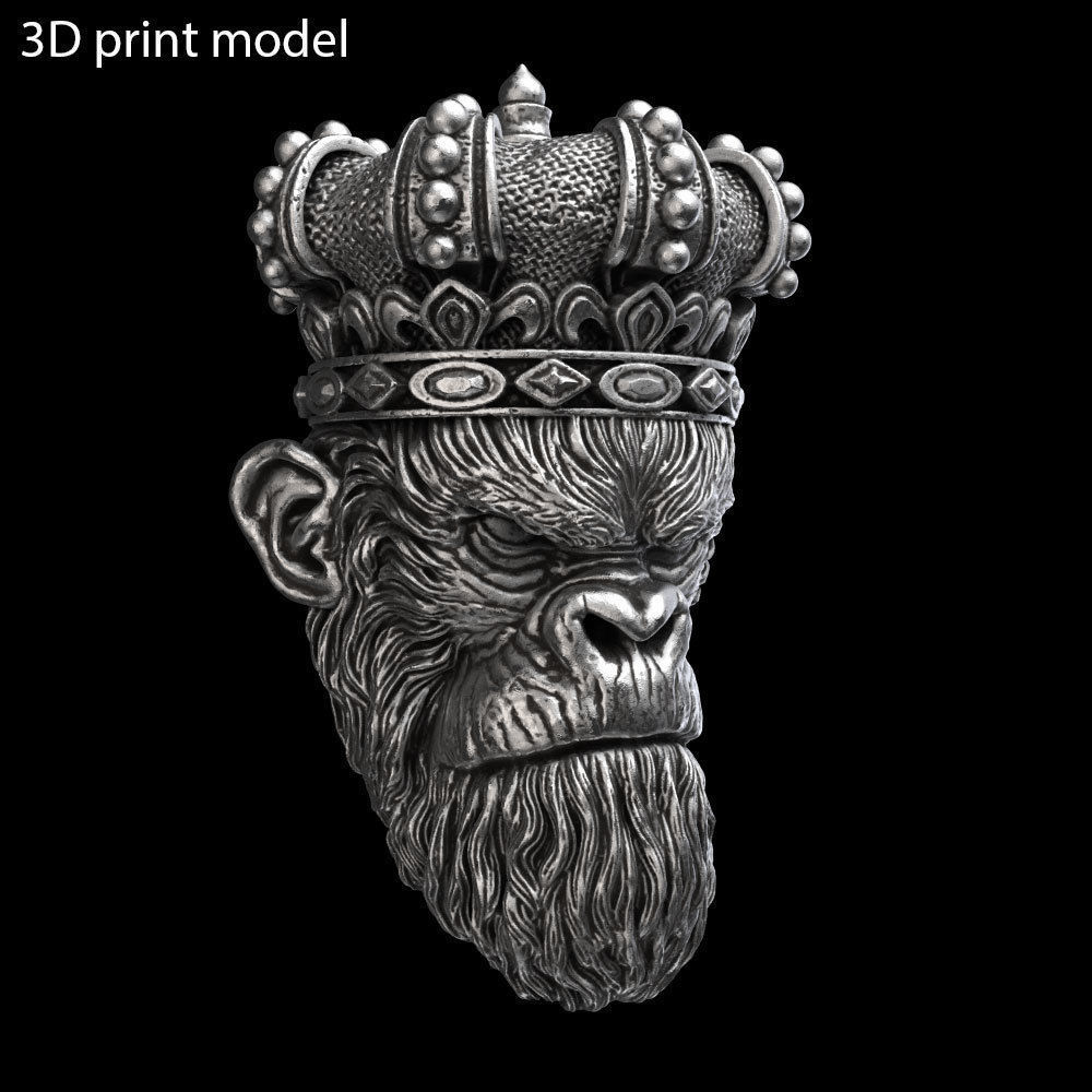 ANimal Pendant Jewelry Monkey king with crown vol1  3D print model_11