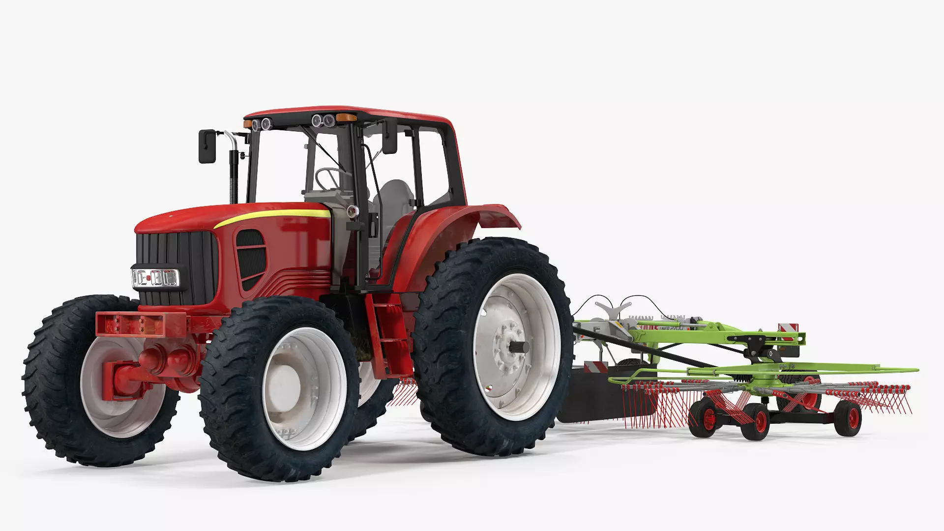 Tractor with Twin Rotor Rake Claas Liner 2700 Rigged 3D model