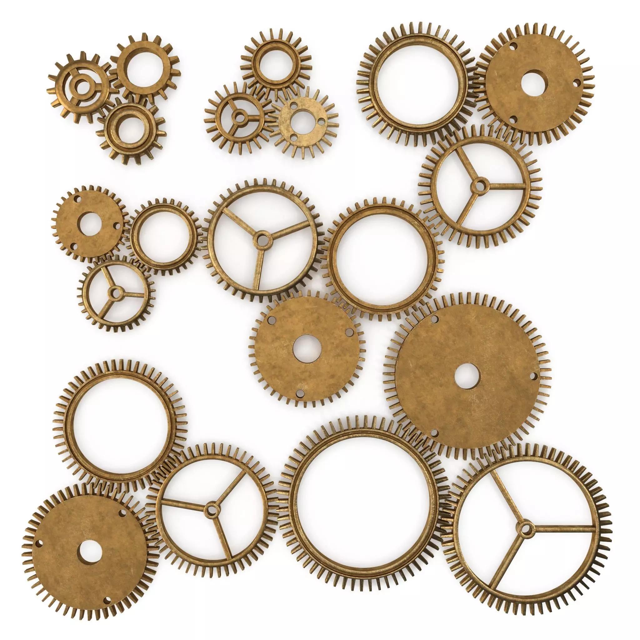 Assortment of 21 brass Cogs 3D model_0