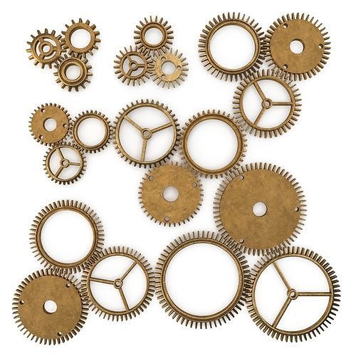 Assortment of 21 brass Cogs 3D model
