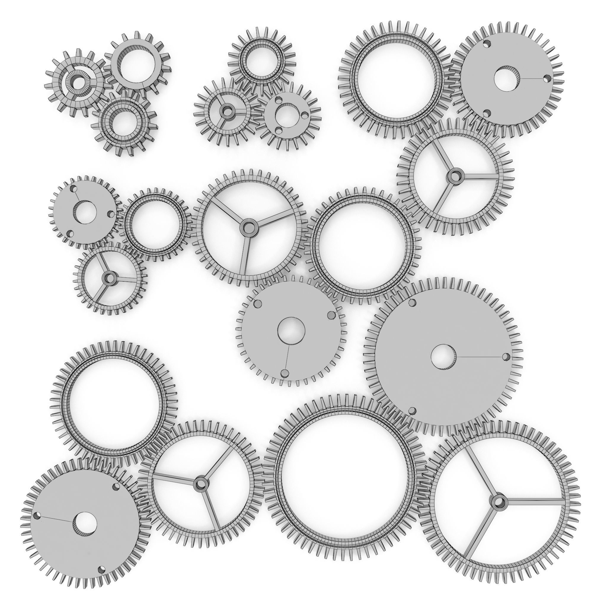 Assortment of 21 brass Cogs 3D model_2