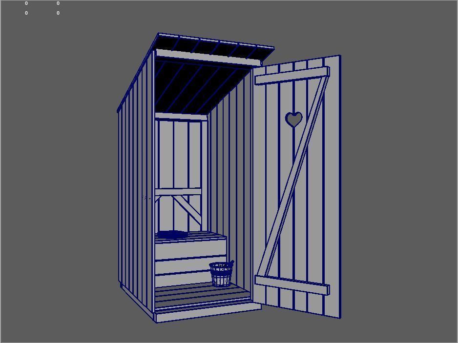 Outhouse wooden cabin 3D model_1