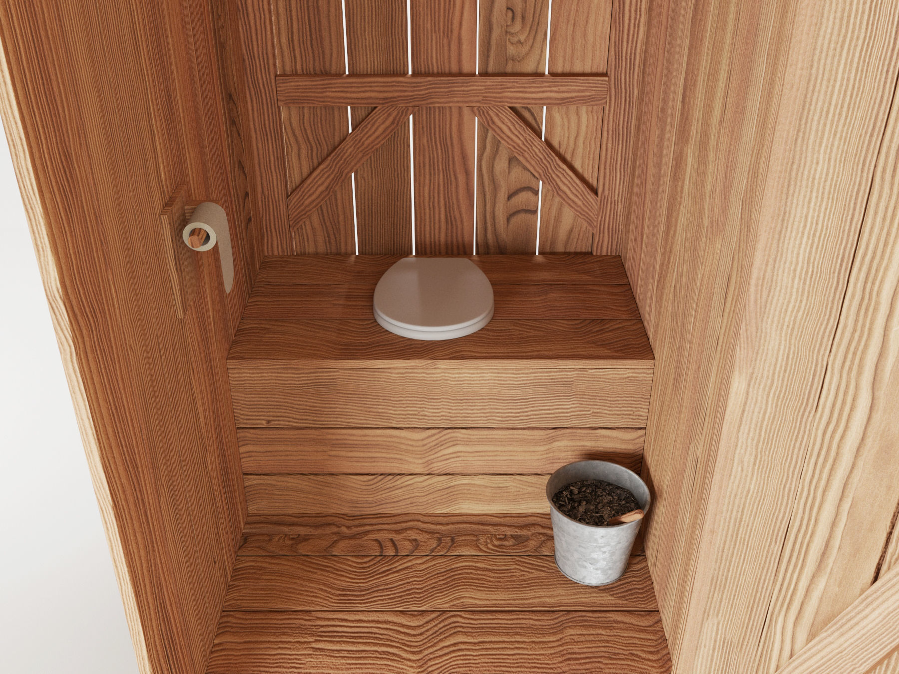 Outhouse wooden cabin 3D model_2
