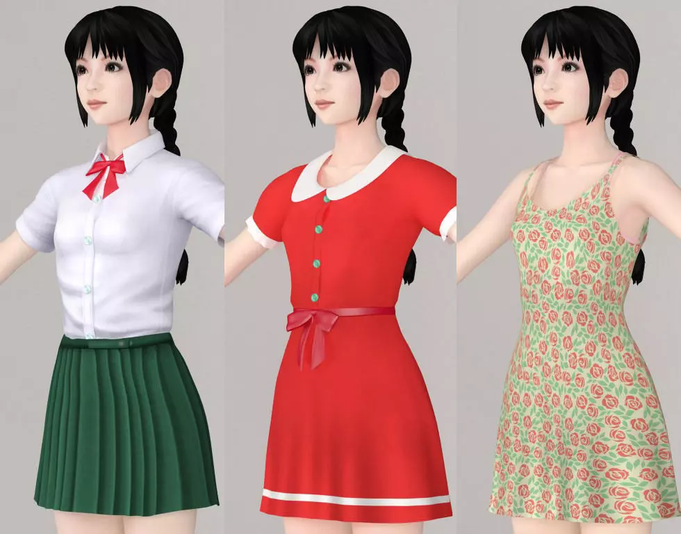  T pose nonrigged model of Kumiko with various outfit  3D model_0
