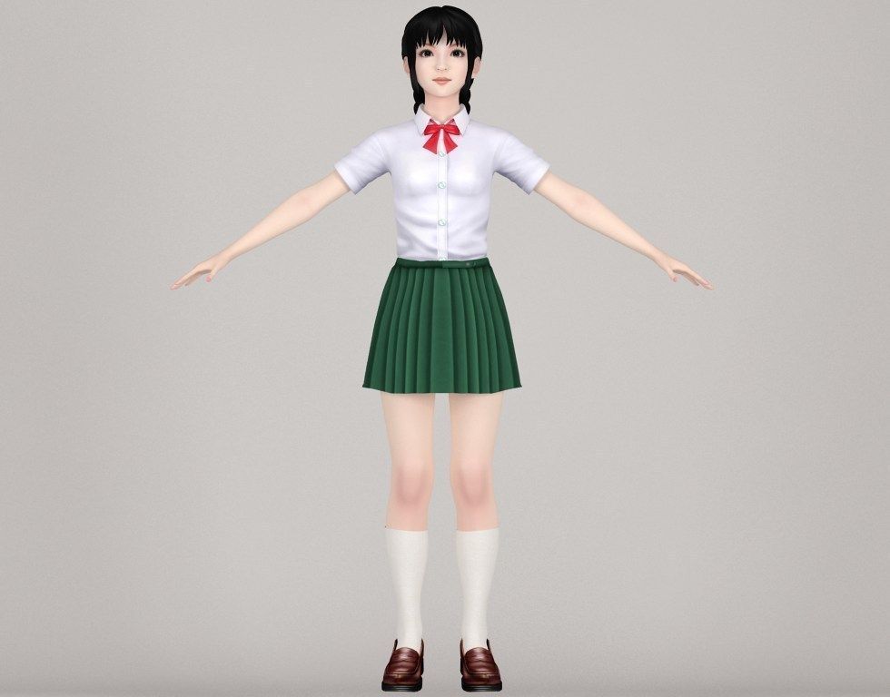 T pose rigged model of Kumiko with various outfit 3D model_4