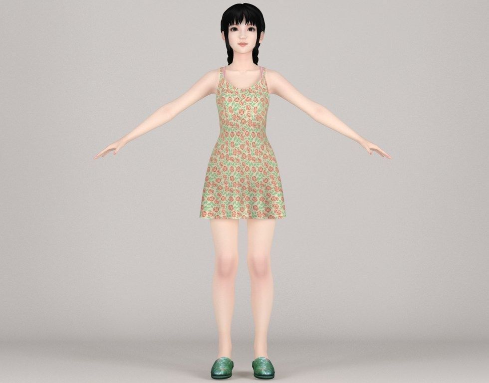 T pose rigged model of Kumiko with various outfit 3D model_6
