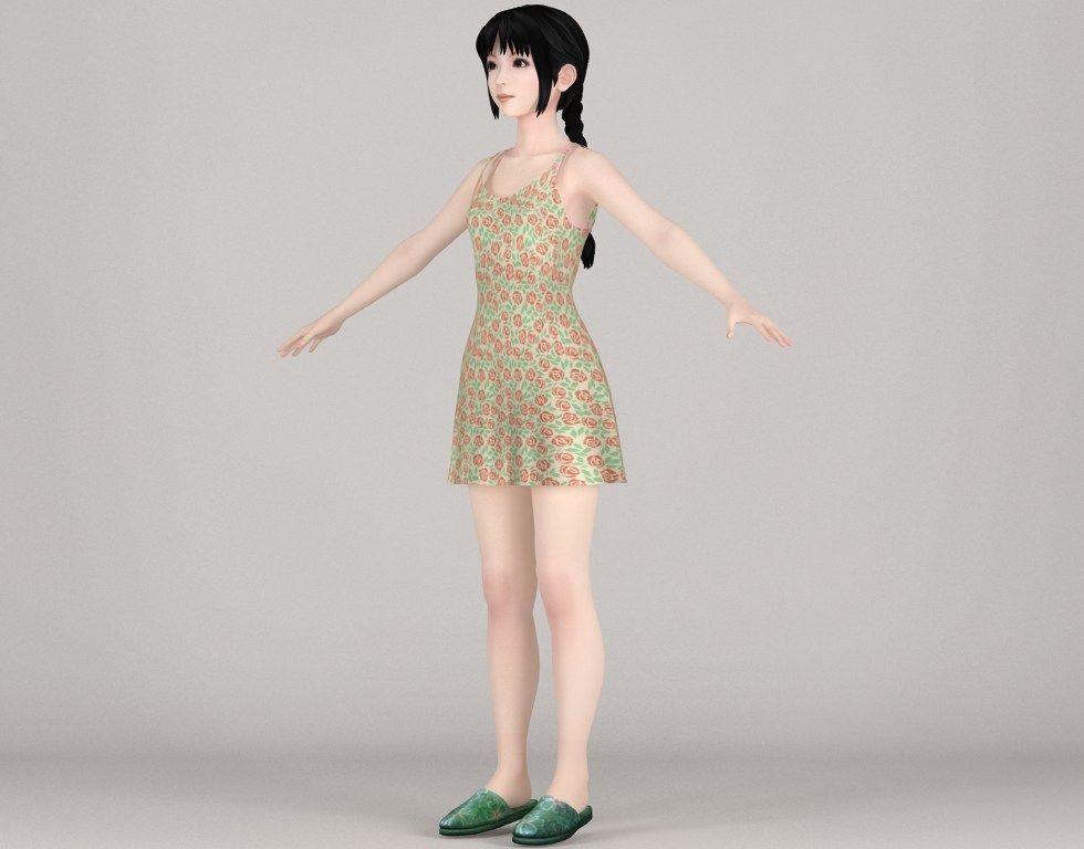 T pose rigged model of Kumiko with various outfit 3D model_11