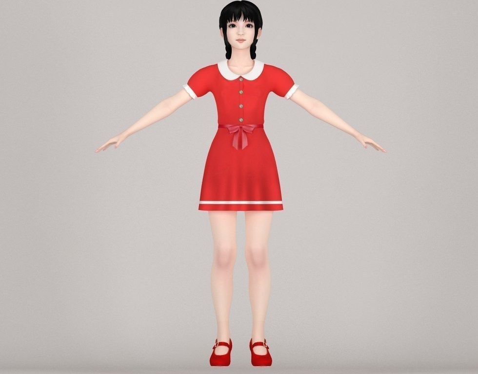 T pose rigged model of Kumiko with various outfit 3D model_5