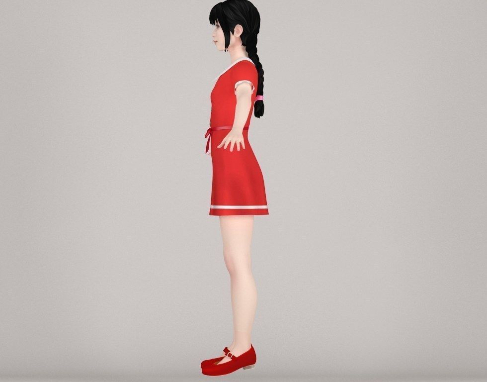 T pose rigged model of Kumiko with various outfit 3D model_15