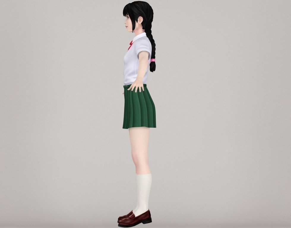 T pose rigged model of Kumiko with various outfit 3D model_14
