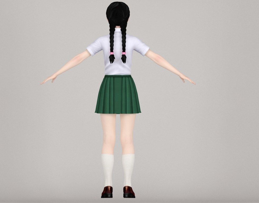 T pose rigged model of Kumiko with various outfit 3D model_19