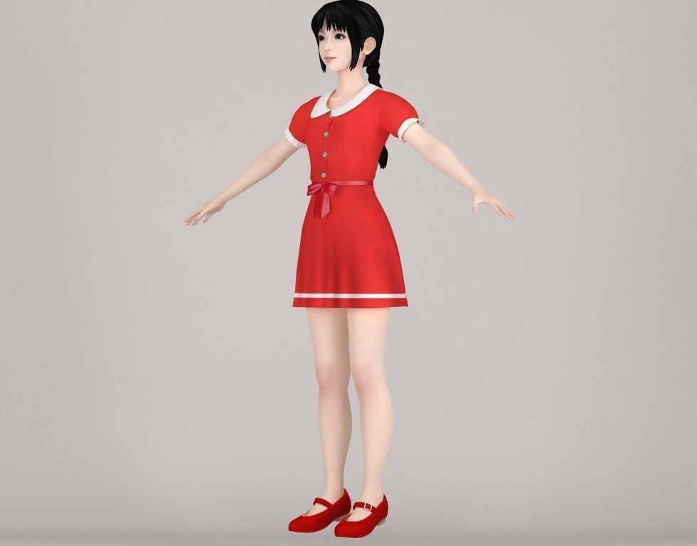 T pose rigged model of Kumiko with various outfit 3D model_10