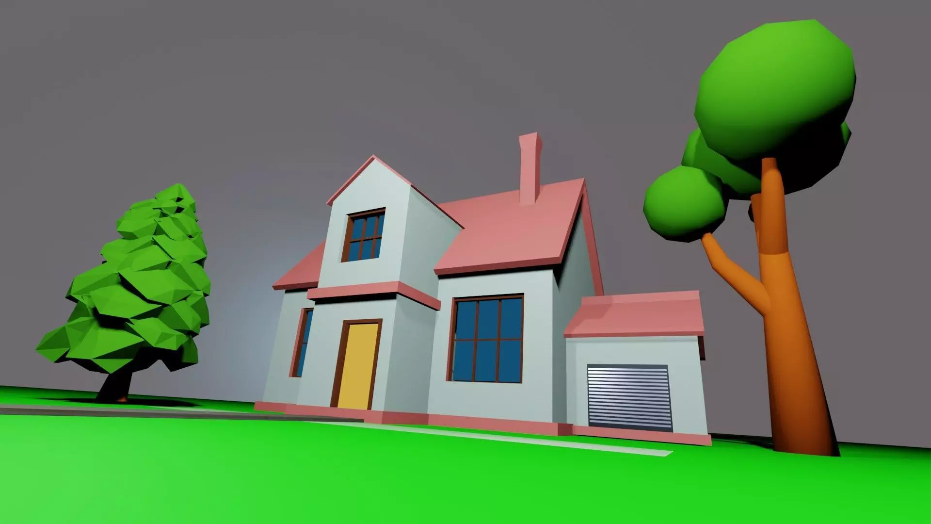 Low Poly Home with Tree and low light Low-poly 3D model_0