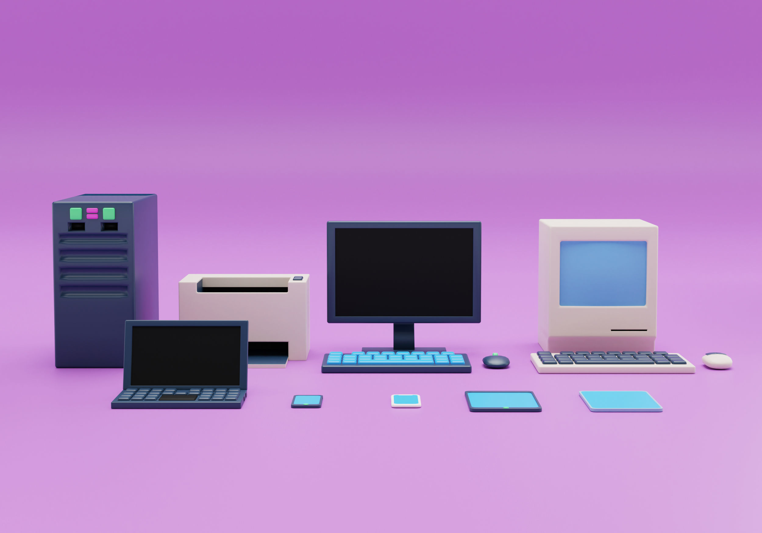 Computers and Electronics and Office Equipment in Simple Style Low-poly 3D model_1