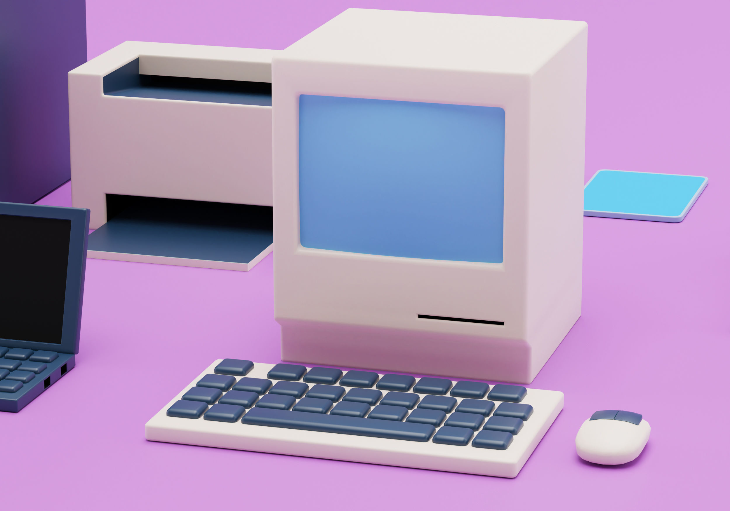 Computers and Electronics and Office Equipment in Simple Style Low-poly 3D model_5