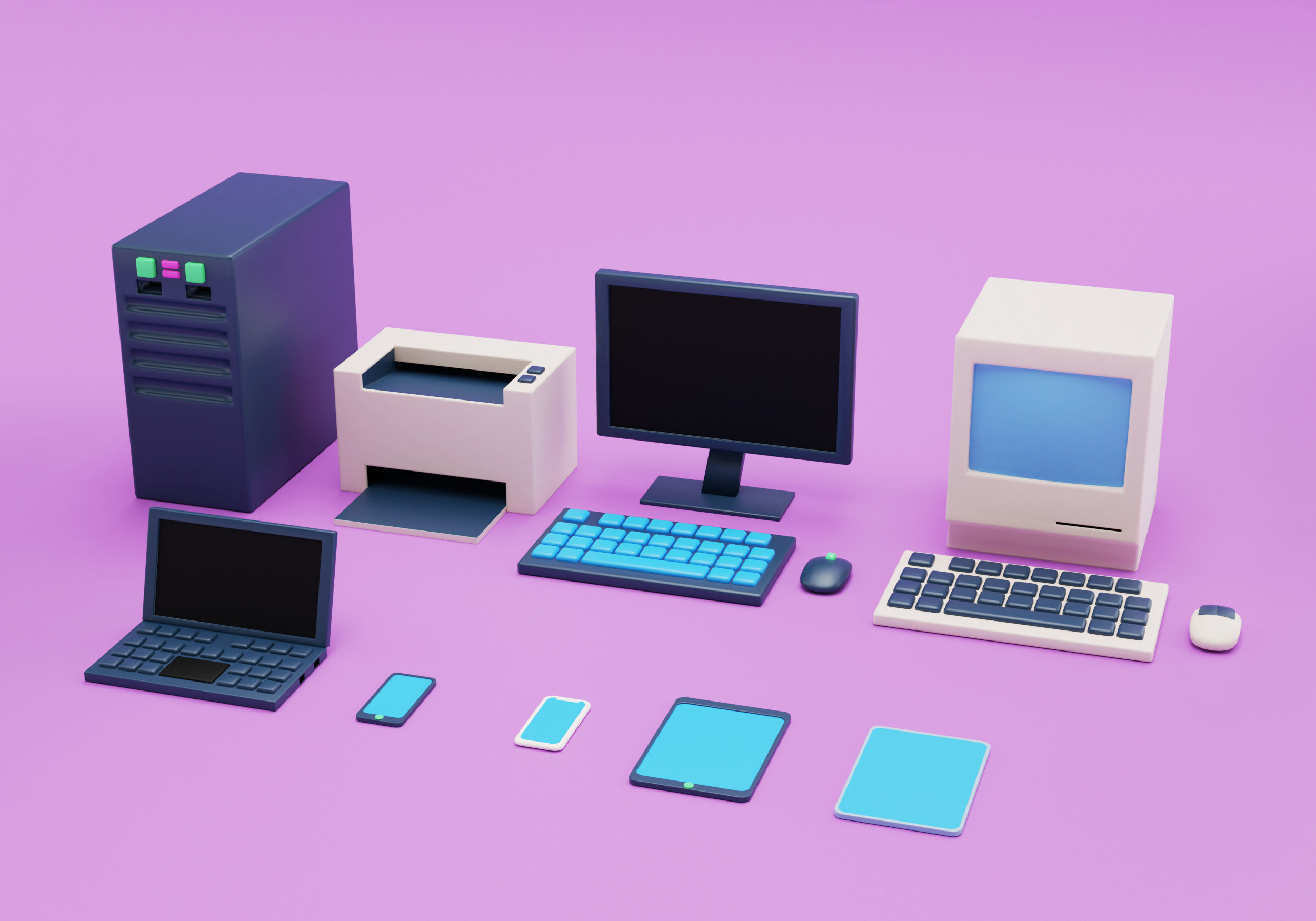 Computers and Electronics and Office Equipment in Simple Style Low-poly 3D model_0