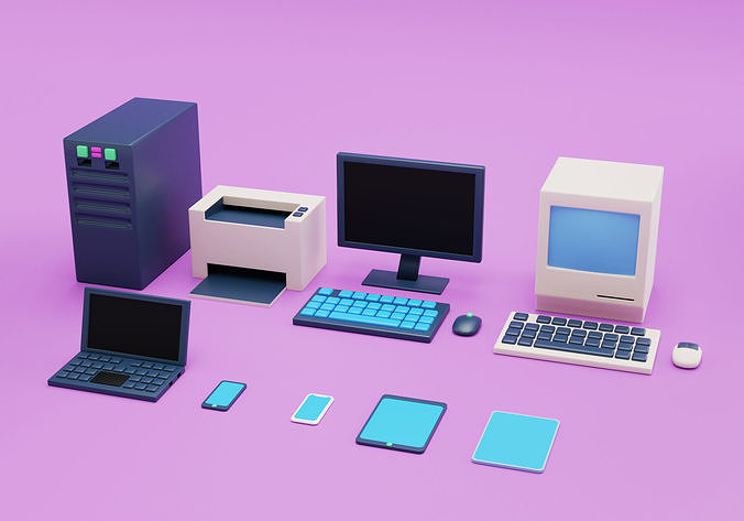 Computers and Electronics and Office Equipment in Simple Style Low-poly 3D model