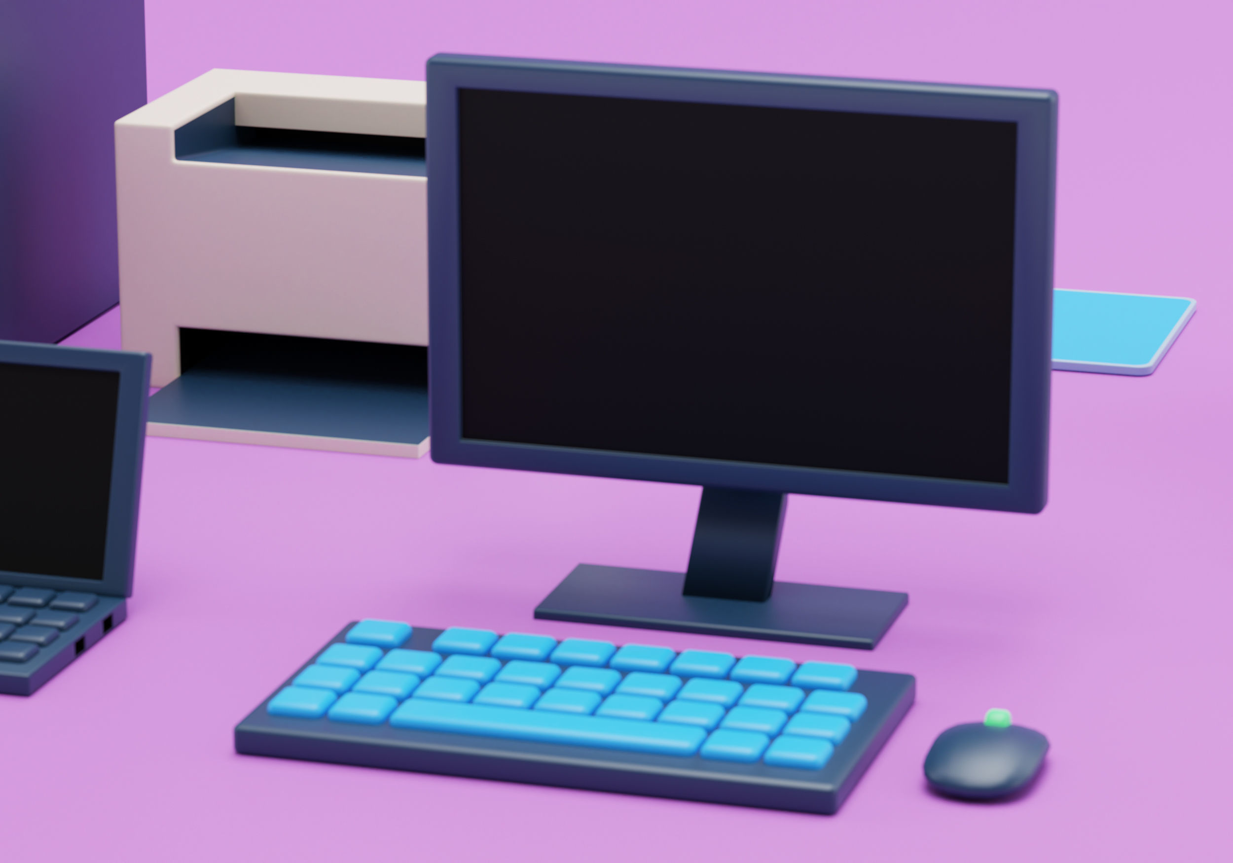 Computers and Electronics and Office Equipment in Simple Style Low-poly 3D model_4