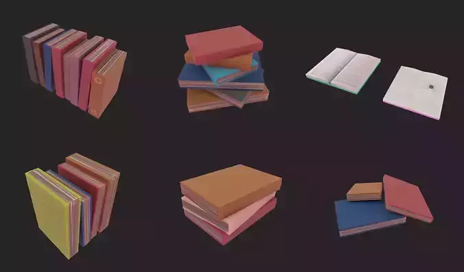 Books Cartoon Set Low-poly 3D model