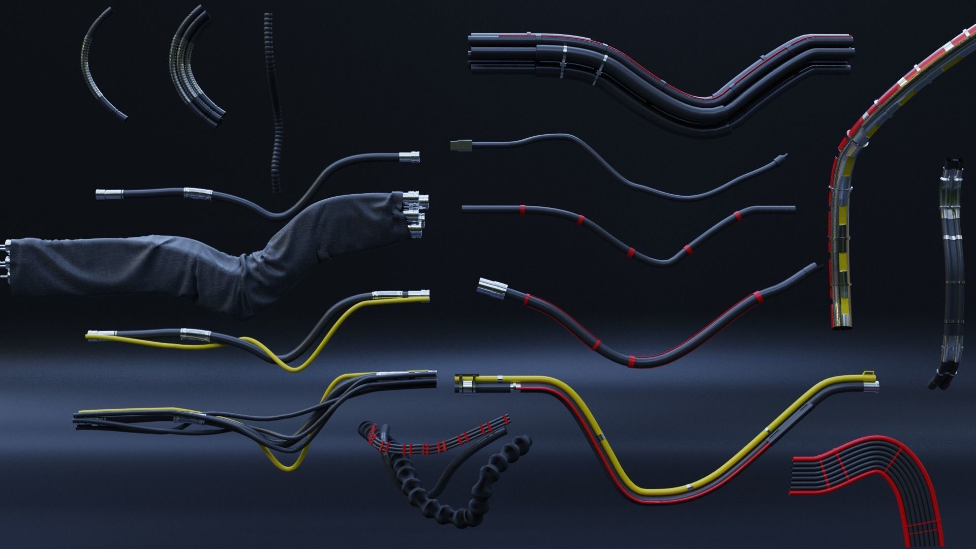 Pipes and wires asset pack Low-poly 3D model_1