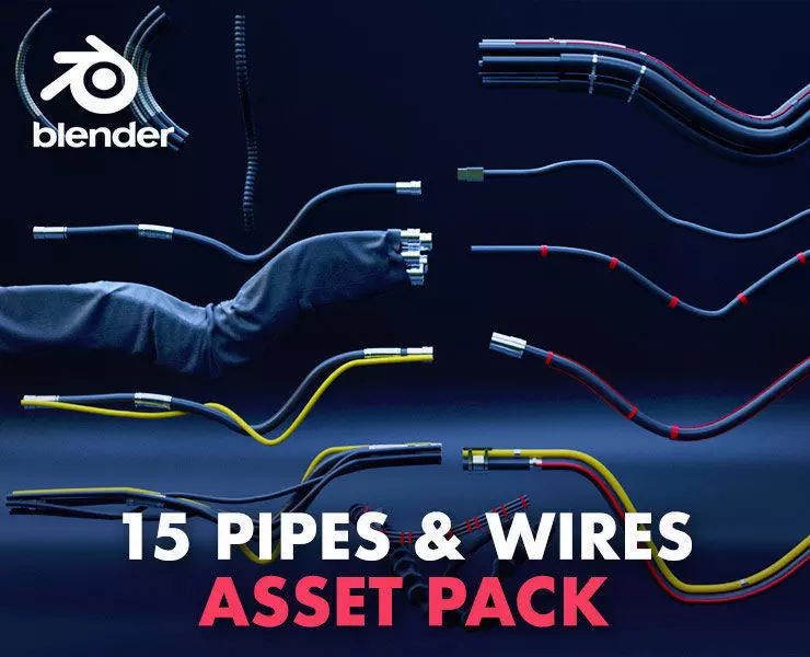 Pipes and wires asset pack Low-poly 3D model_0