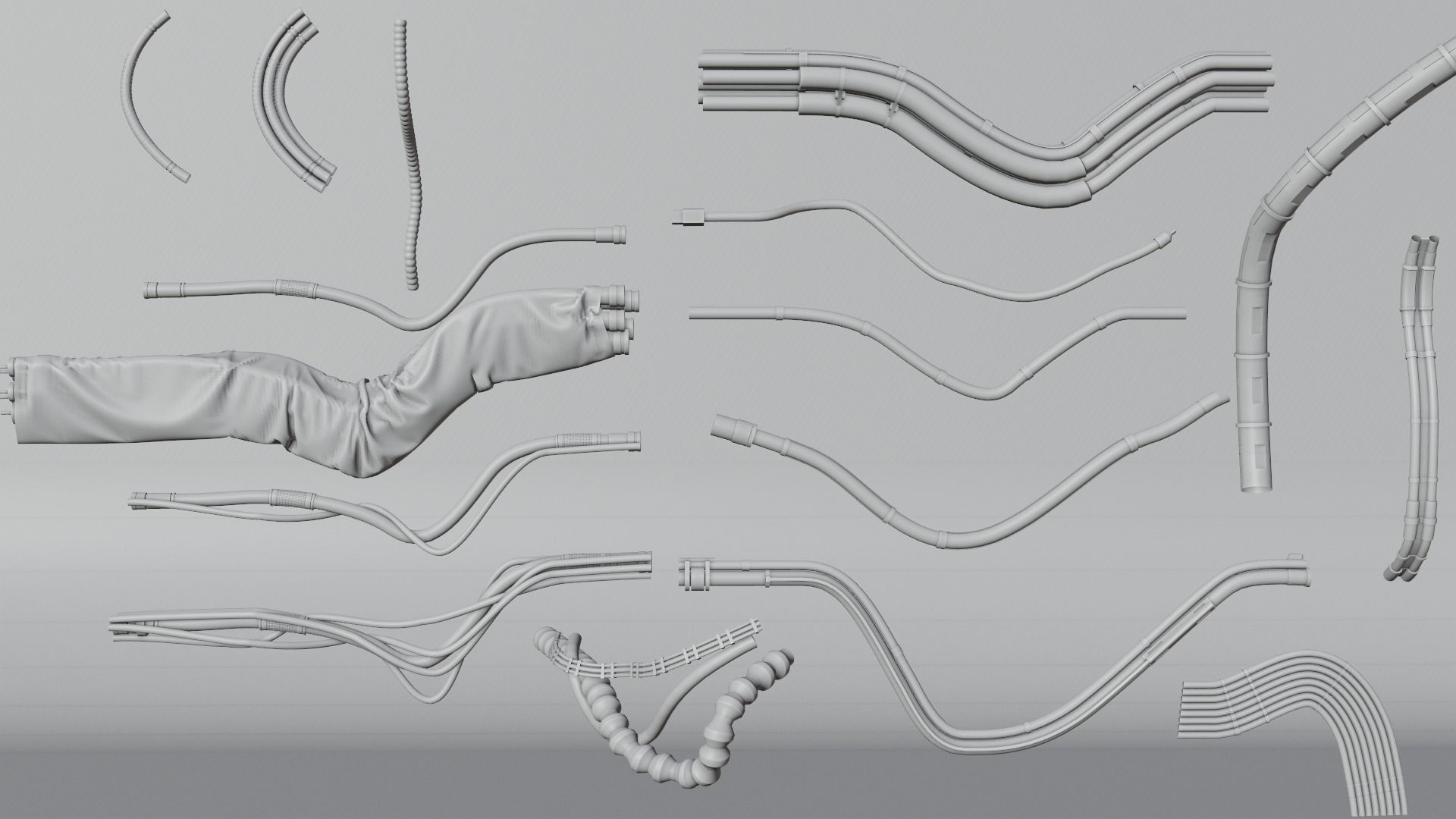 Pipes and wires asset pack Low-poly 3D model_2