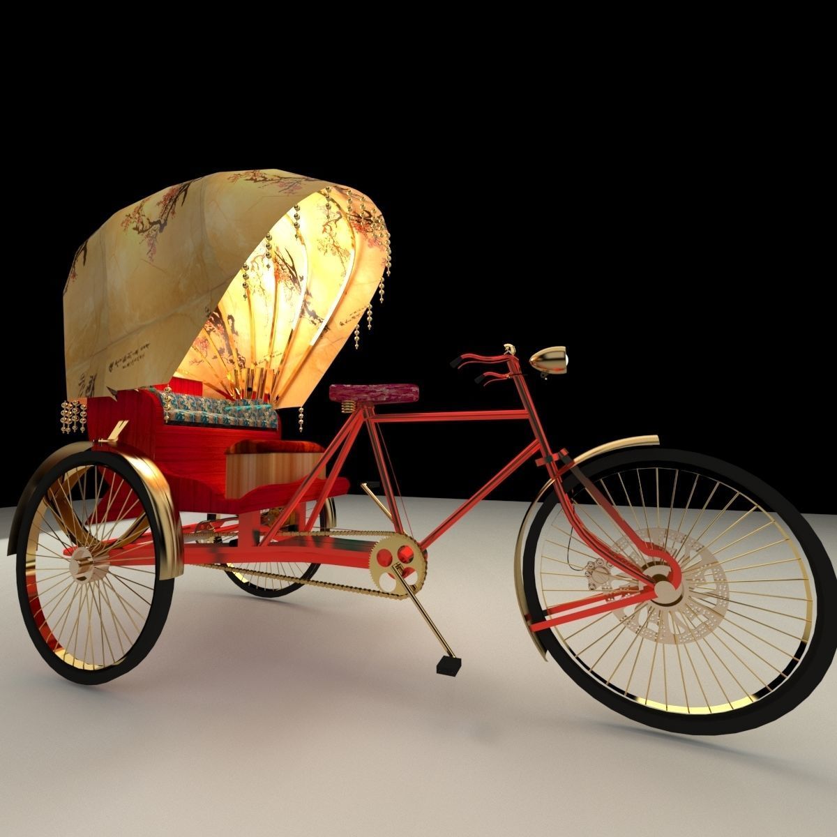 Chinese rickshaw 3D model_1