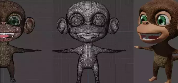 monkey cartoon with eyes 3D model