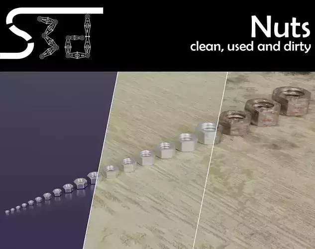 Nuts clean used dirty Low-poly 3D model