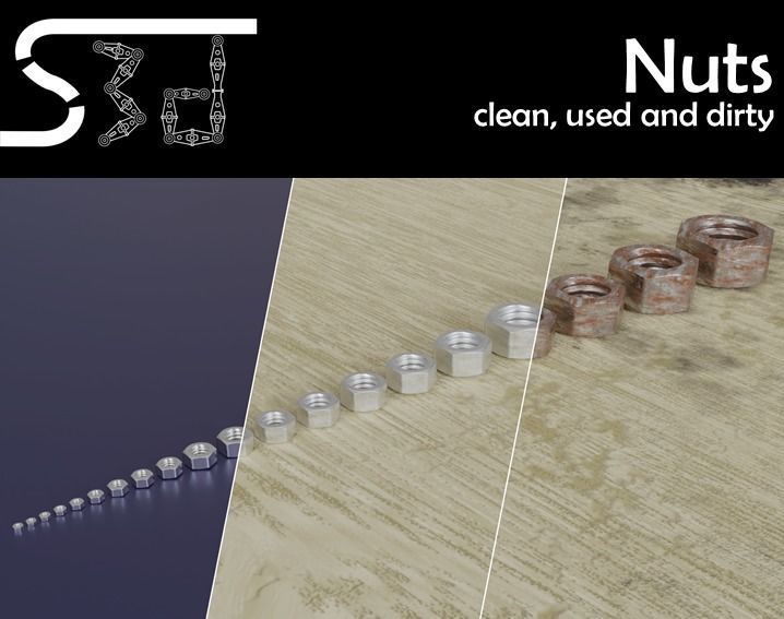 Nuts clean used dirty Low-poly 3D model_0