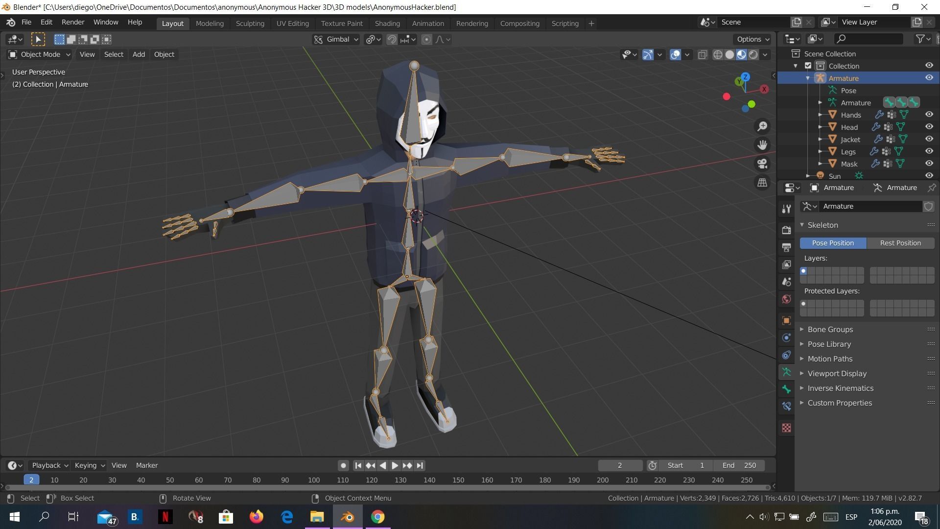 Low-Poly Hacker Anonymous Low Poly 3D rigged model Cartoon Low-poly 3D model_14