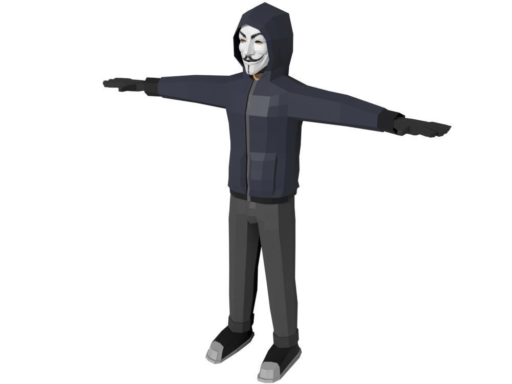 Low-Poly Hacker Anonymous Low Poly 3D rigged model Cartoon Low-poly 3D model_1