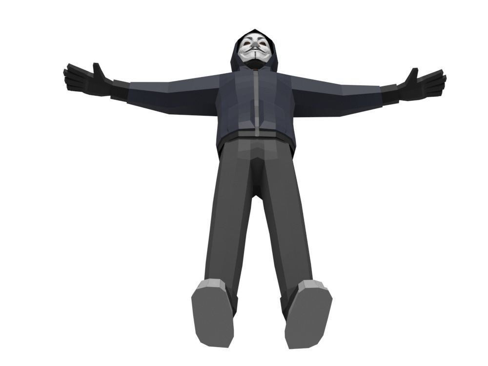 Low-Poly Hacker Anonymous Low Poly 3D rigged model Cartoon Low-poly 3D model_8
