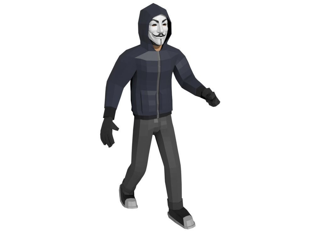 Low-Poly Hacker Anonymous Low Poly 3D rigged model Cartoon Low-poly 3D model_3